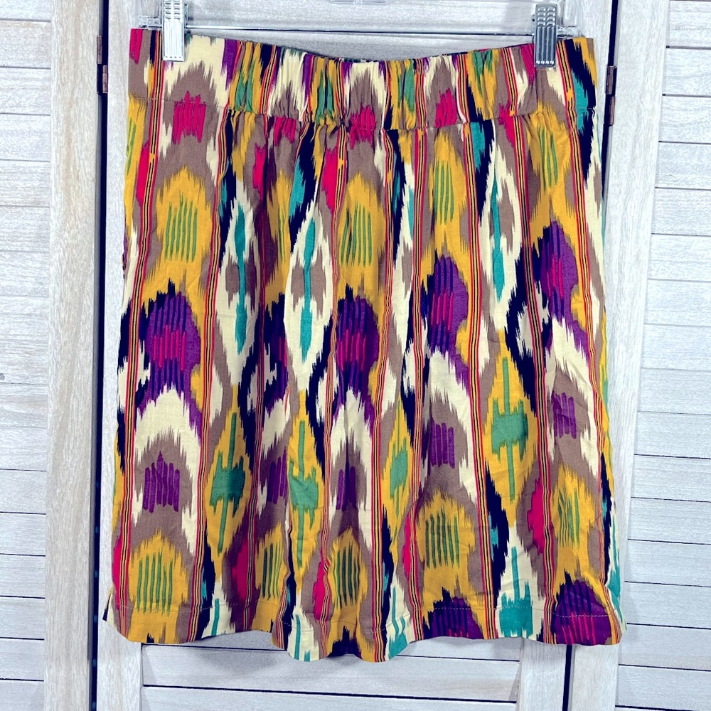 CABI "Bella" Pull On Mini Skirt with Stretchy Waist Multicolor Ikat Print-Medium